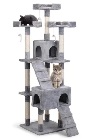170 cm Cat Tree with Two Condos and Ladder, Grey