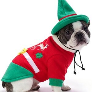 Red And Green Christmas Elf Dog Costume