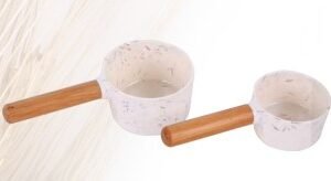 Straw Bamboo Handle Round Pet Spoon 17×4.5 cm