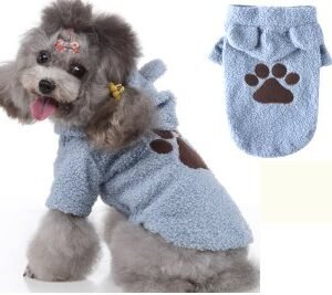 Teddy Bear Paw Embroidered Dog Sweater Blue