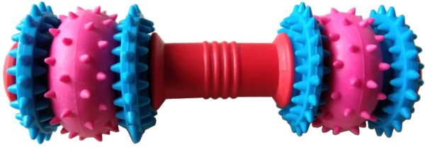 Pink Blue Spiky Barbell Dog Toy, 15.5 cm