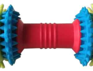 Yellow Blue Spiky Barbell Dog Toy, 15.5 cm
