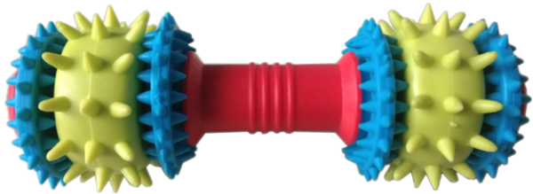 Yellow Blue Spiky Barbell Dog Toy, 15.5 cm