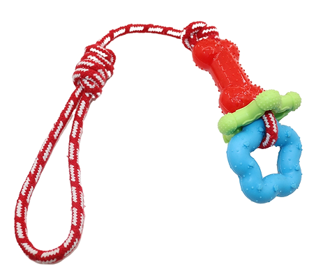 Rope Loop with Spiky Ball and Chew Ring Dog Toy, 38 cm