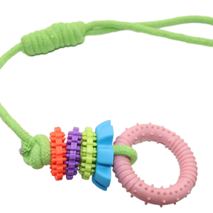 Rope Loop with Spiky Ball and Pink Ring Dog Toy, 55 cm