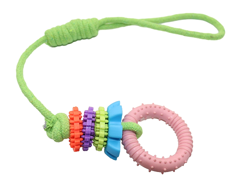 Rope Loop with Spiky Ball and Pink Ring Dog Toy, 55 cm