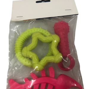 Assorted Rubber Dog Toy Kit, 4 Pieces, Green and Pink
