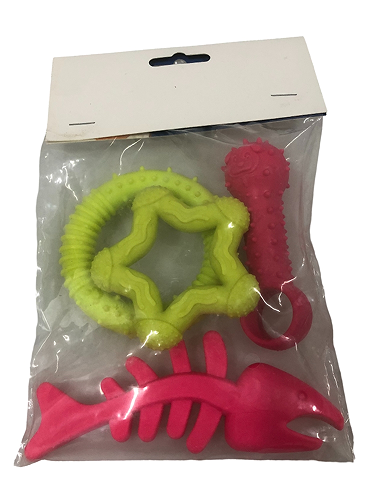 Assorted Rubber Dog Toy Kit, 4 Pieces, Green and Pink