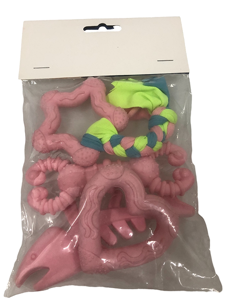 Assorted Rubber Dog Toy Kit, 5 Pieces, Pink