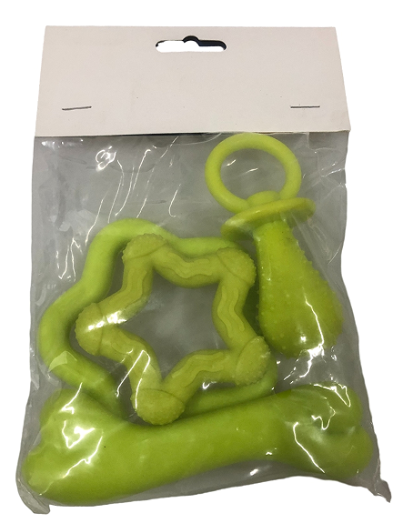 Assorted Rubber Dog Toy Kit, 4 Pieces, Green