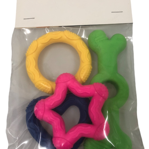 Assorted Rubber Dog Toy Kit, 4 Pieces, Yellow, Blue and Green