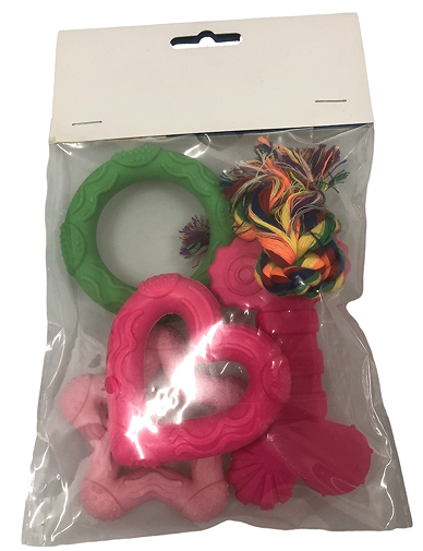 Assorted Rubber Dog Toy Kit, 5 Pieces, Pink