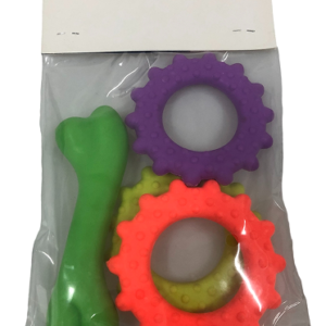 Assorted Rubber Dog Toy Kit, 4 Pieces, Green, Purple and Orange