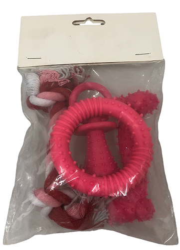 Assorted Rubber Dog Toy Kit, 4 Pieces, Pink