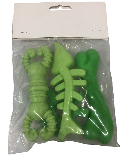 Assorted Rubber Dog Toy Kit, 3 Pieces, Green